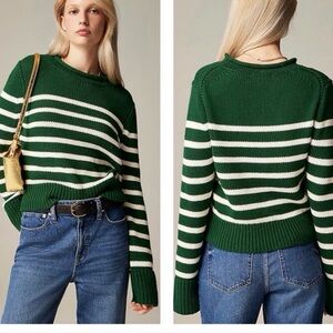J Crew Striped Rollneck Sweater Green